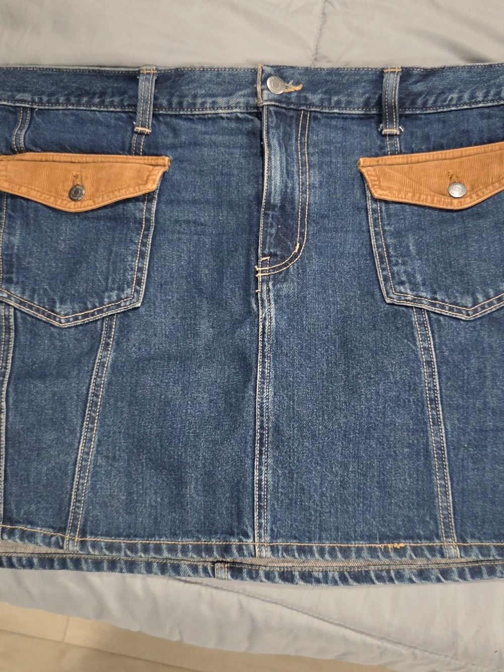 Old Navy Denim Midi Skirt with Tan Pocket Flaps